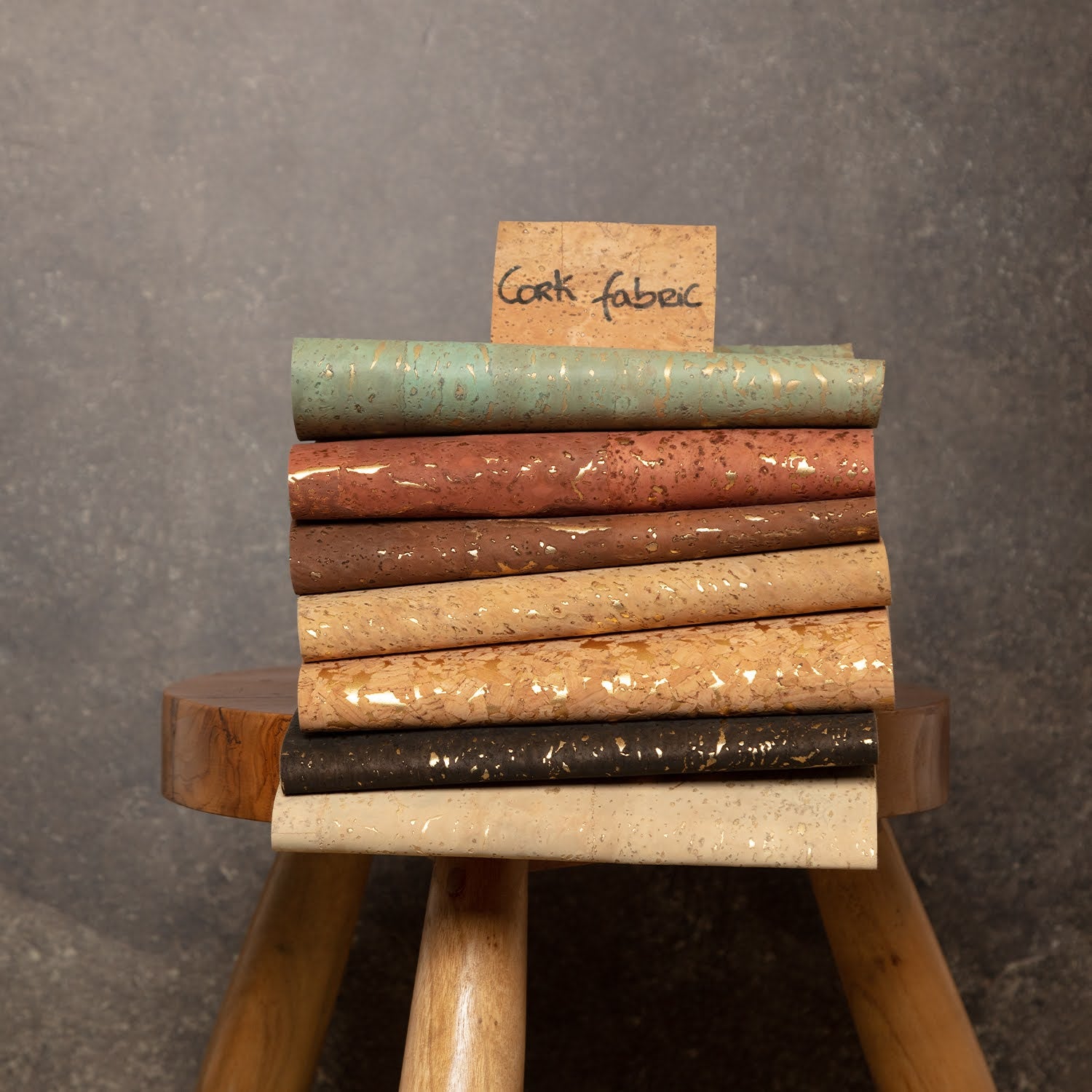 Cork fabric Natural with gold - quality vegan cork textile