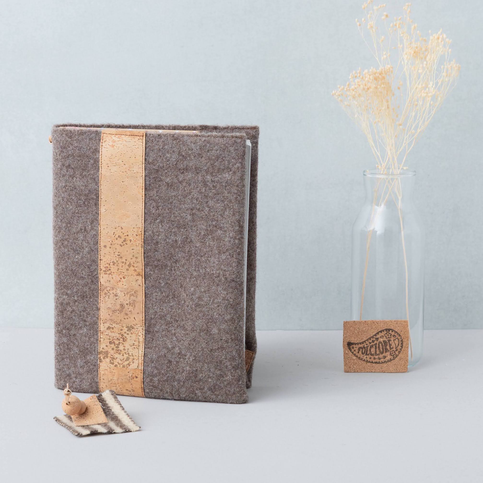 natural brown greyish wool fabric burel book cover