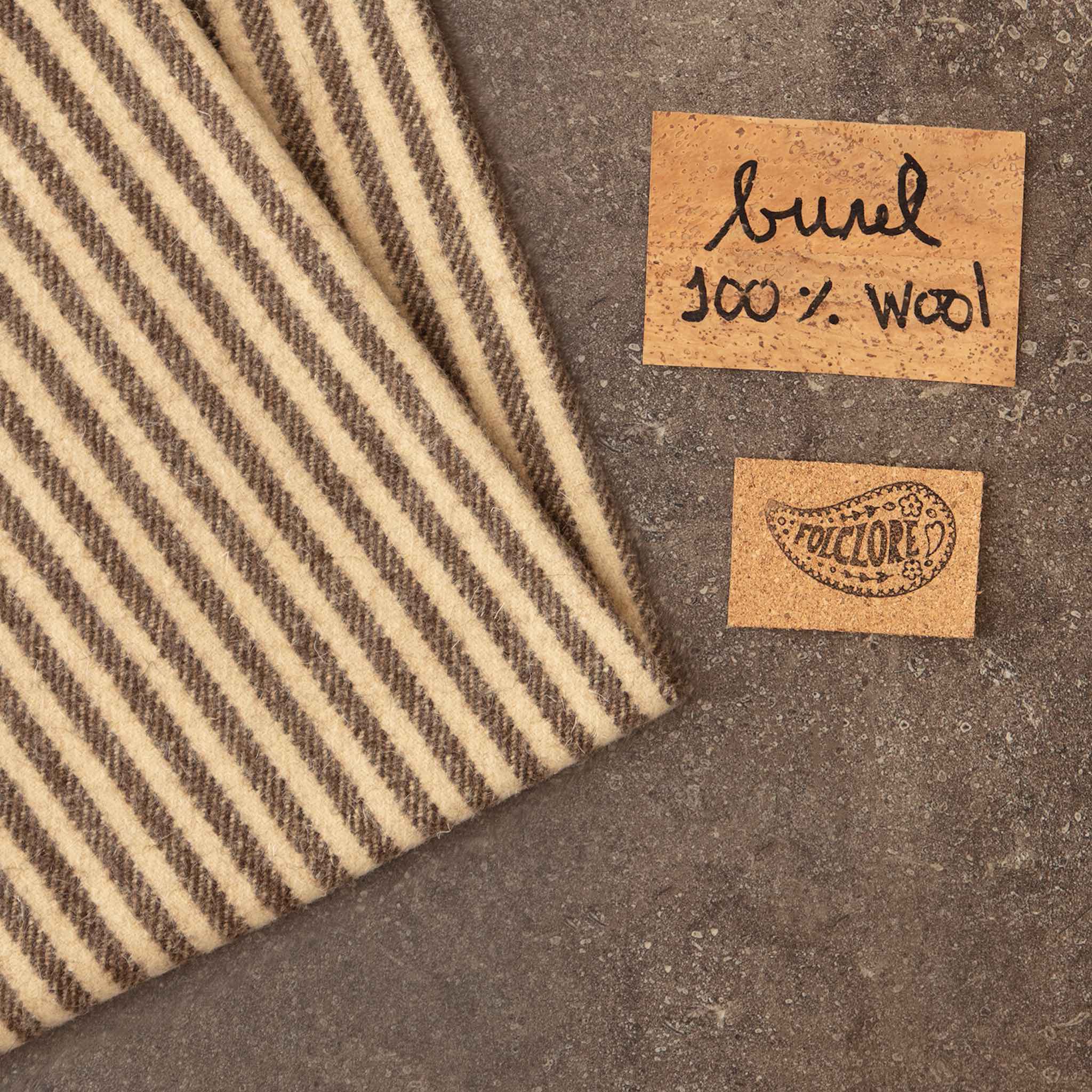 boiled wool fabric in brown and ivory and brown stripes