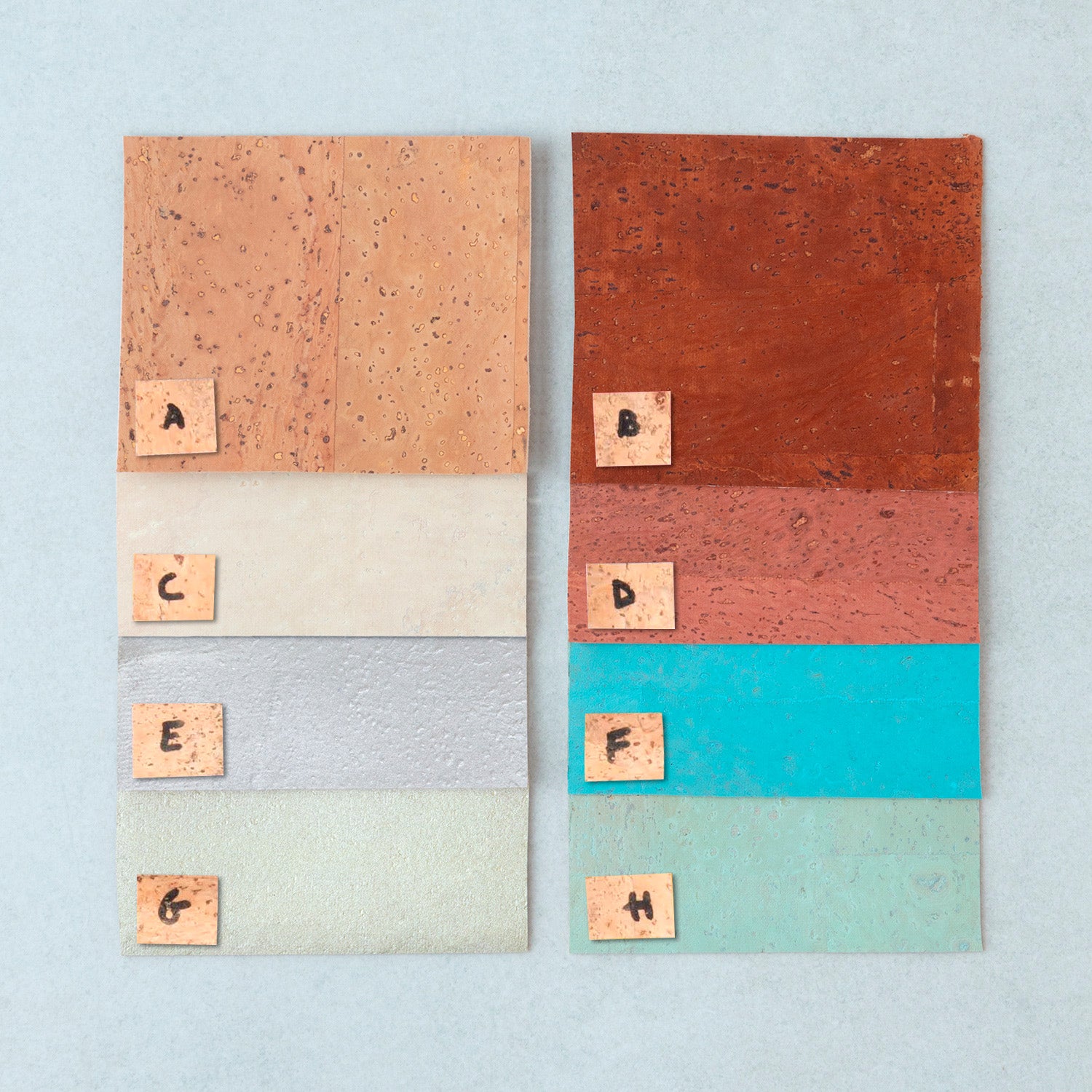 available colours of double-sided cork fabric