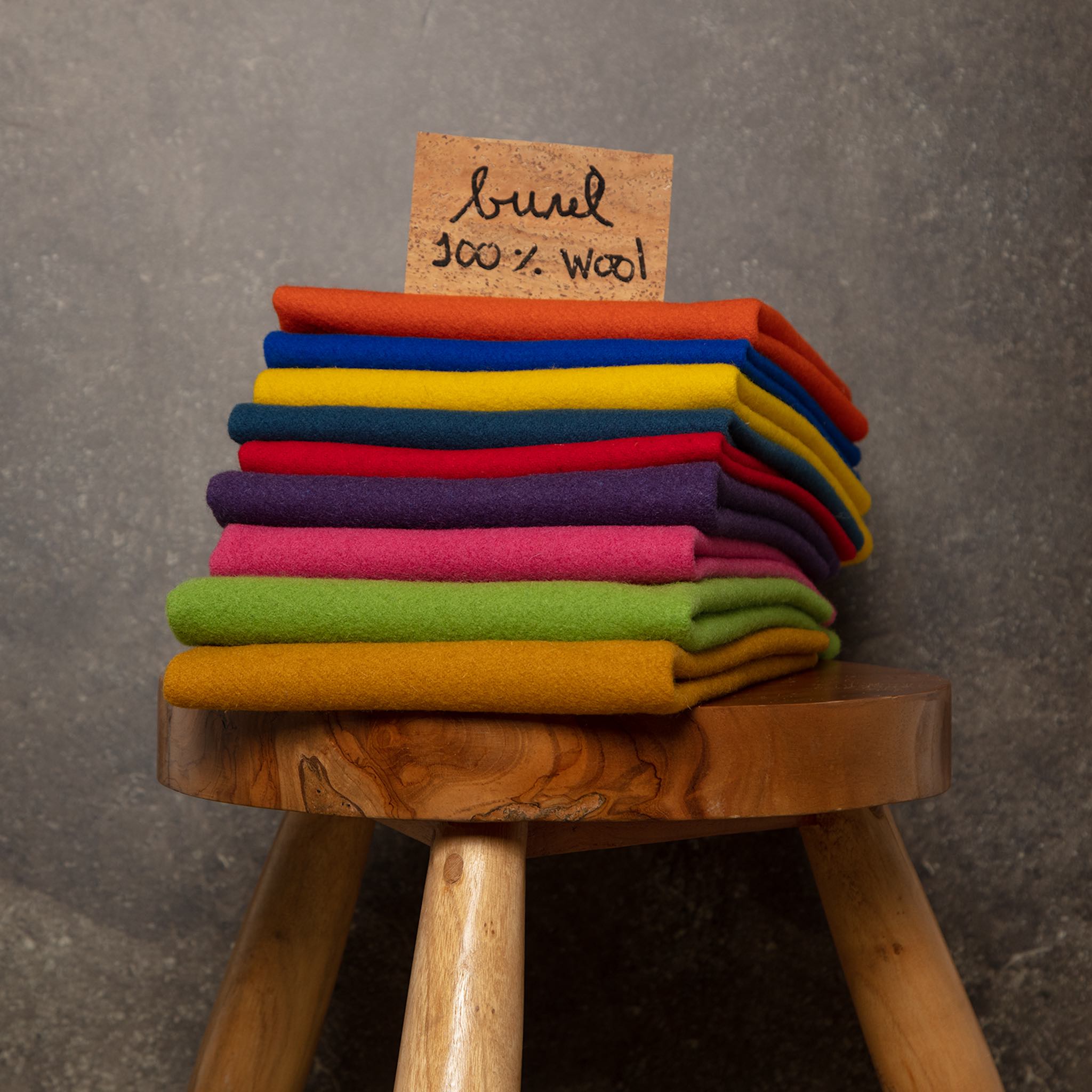 pile of unique colours in burel wool fabric