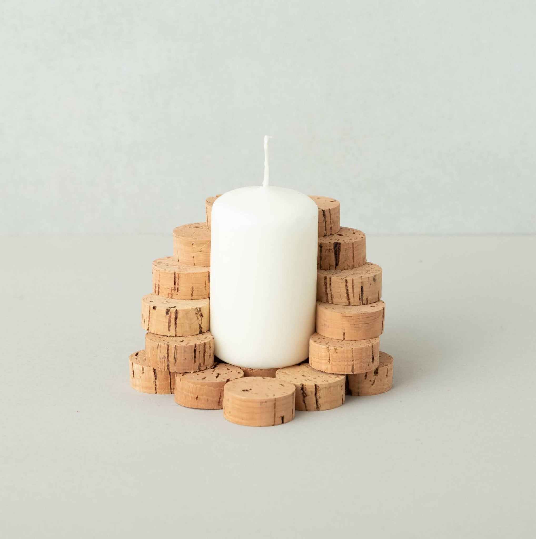 candle holder made from cork discs