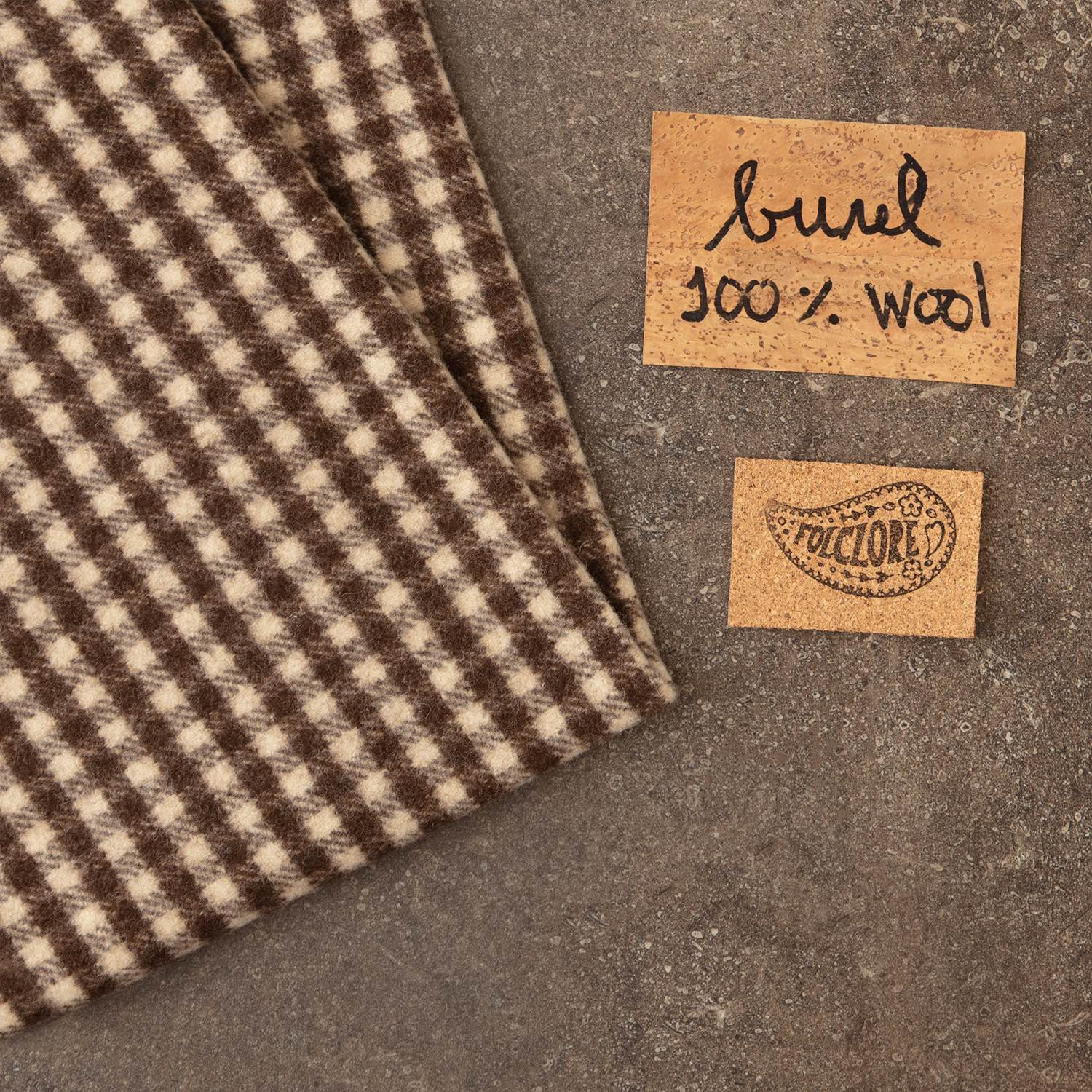 Portuguese burel | boiled wool fabric in chequered brown and pearl