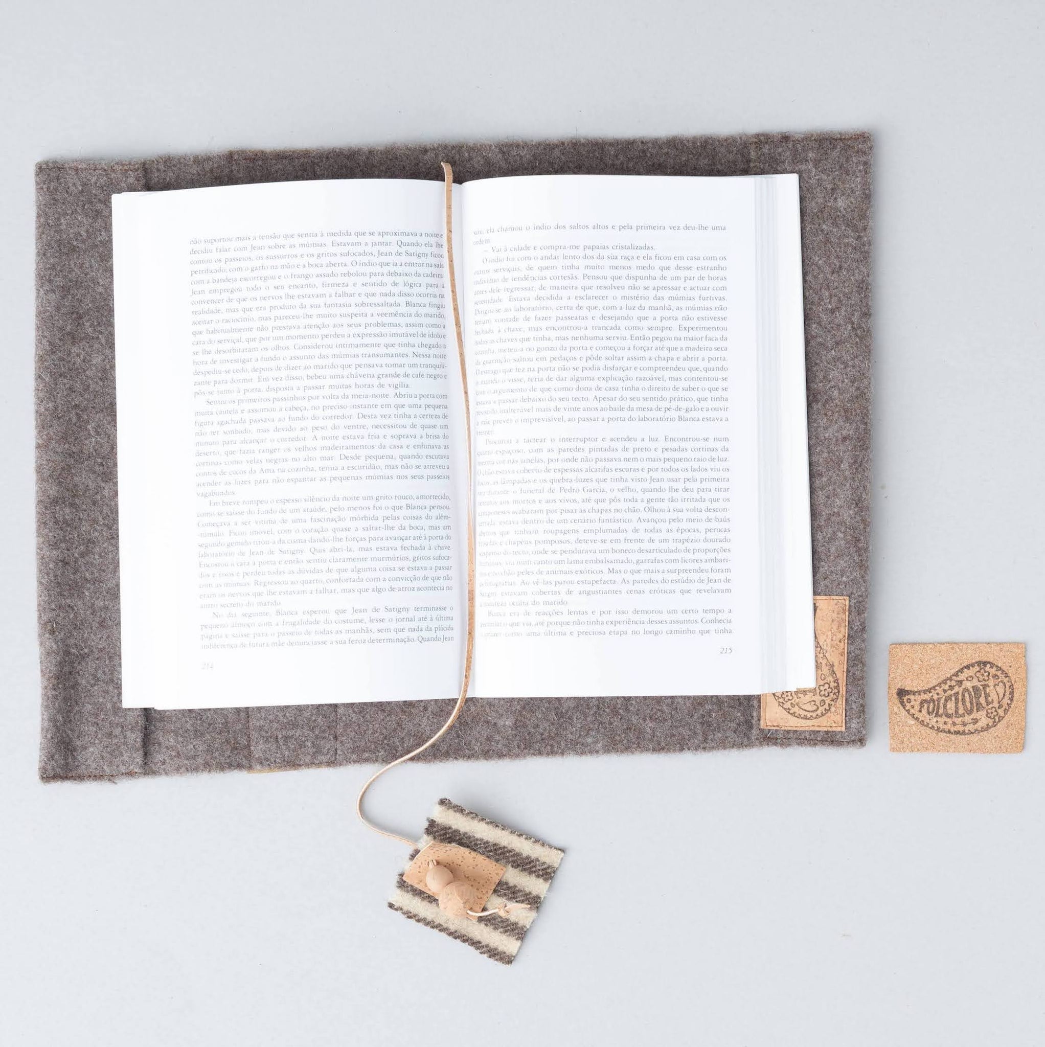 natural felted wool book cork with beaded cork bookmark