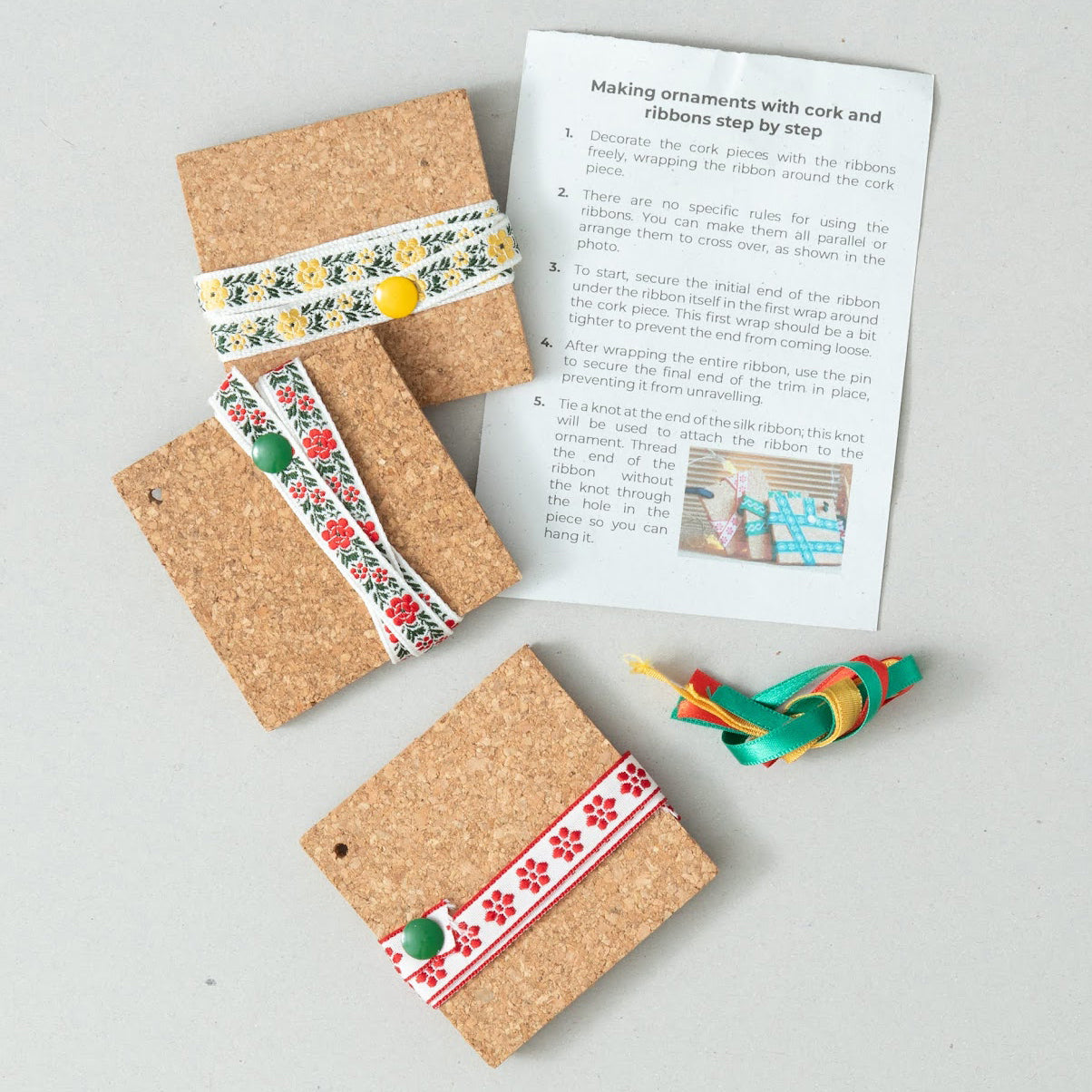 Kit with step by step instructions make cork and trim christmas ornaments