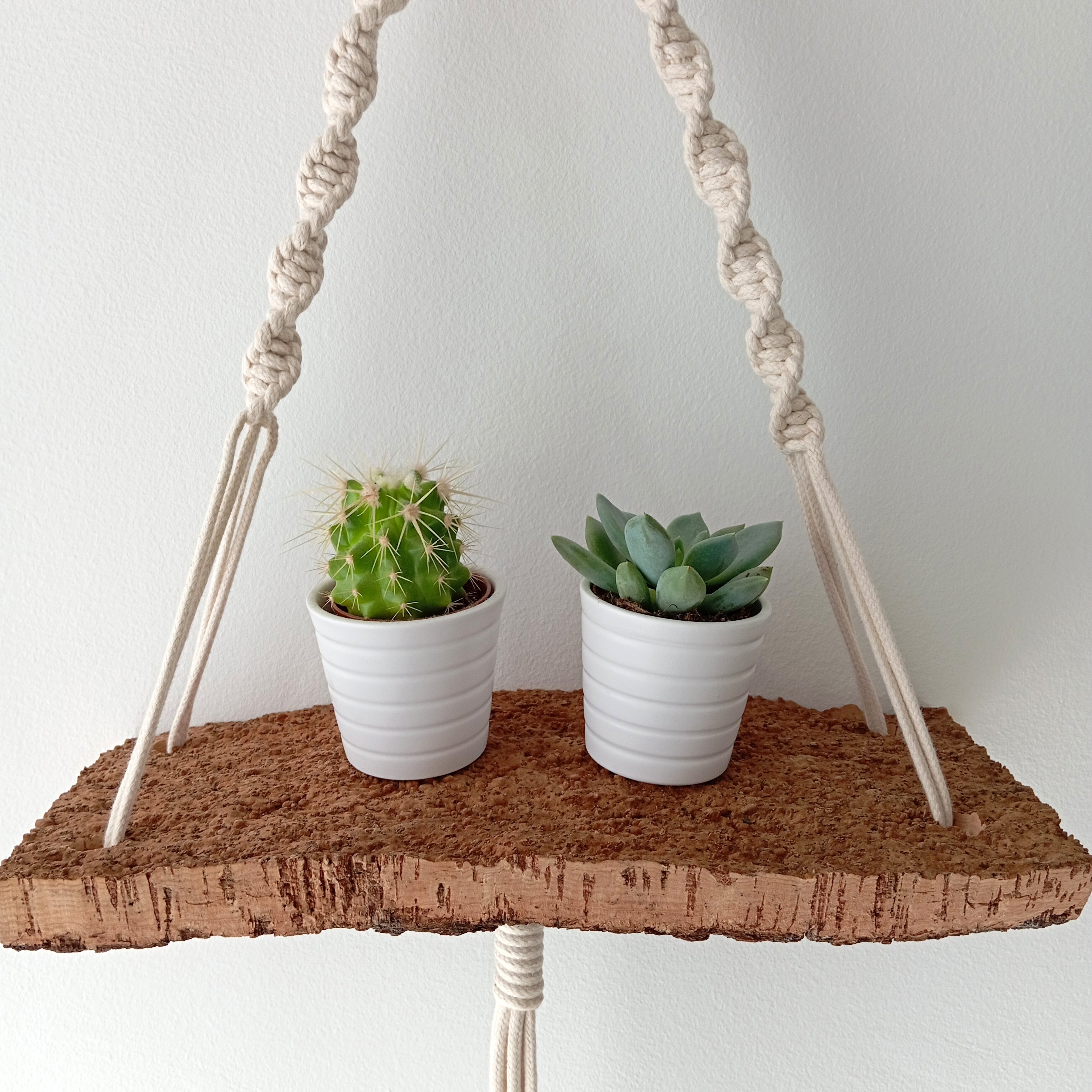 cork hanging planter Macrame hanging shelf