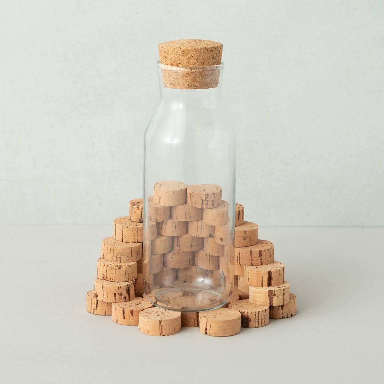 unique cork wine bottle coaster / stand with glass jar