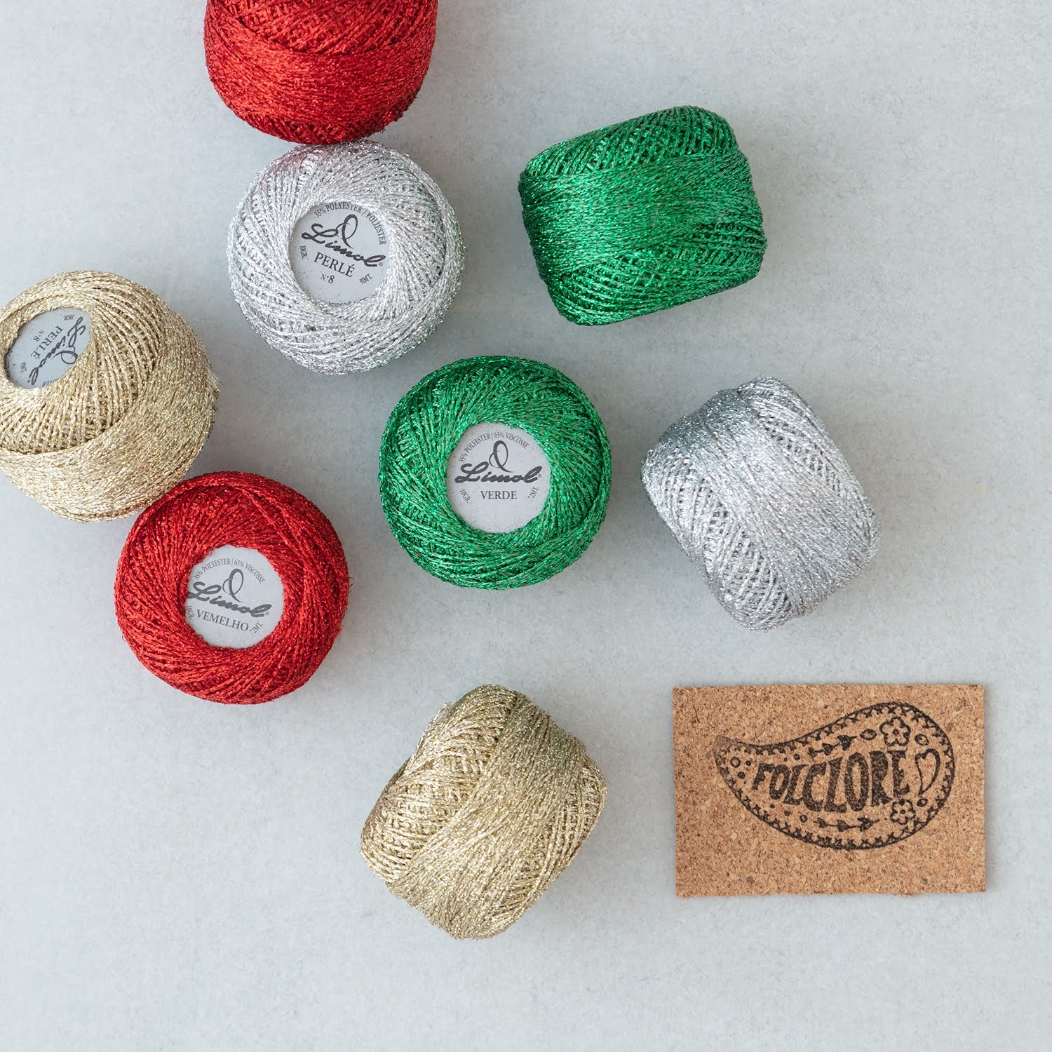 Limol pearl cotton metallic floss - red, green, silver and gold