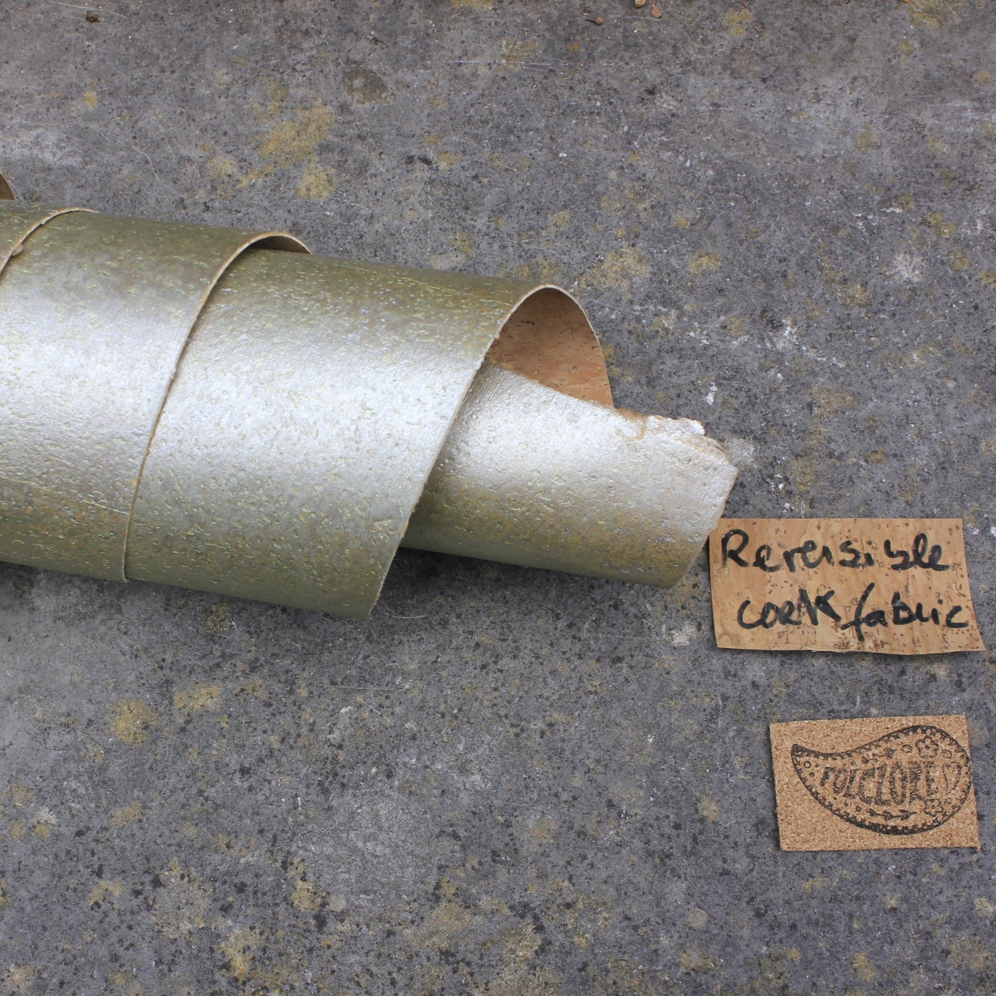 cork fabric gold metallic reversible rolled