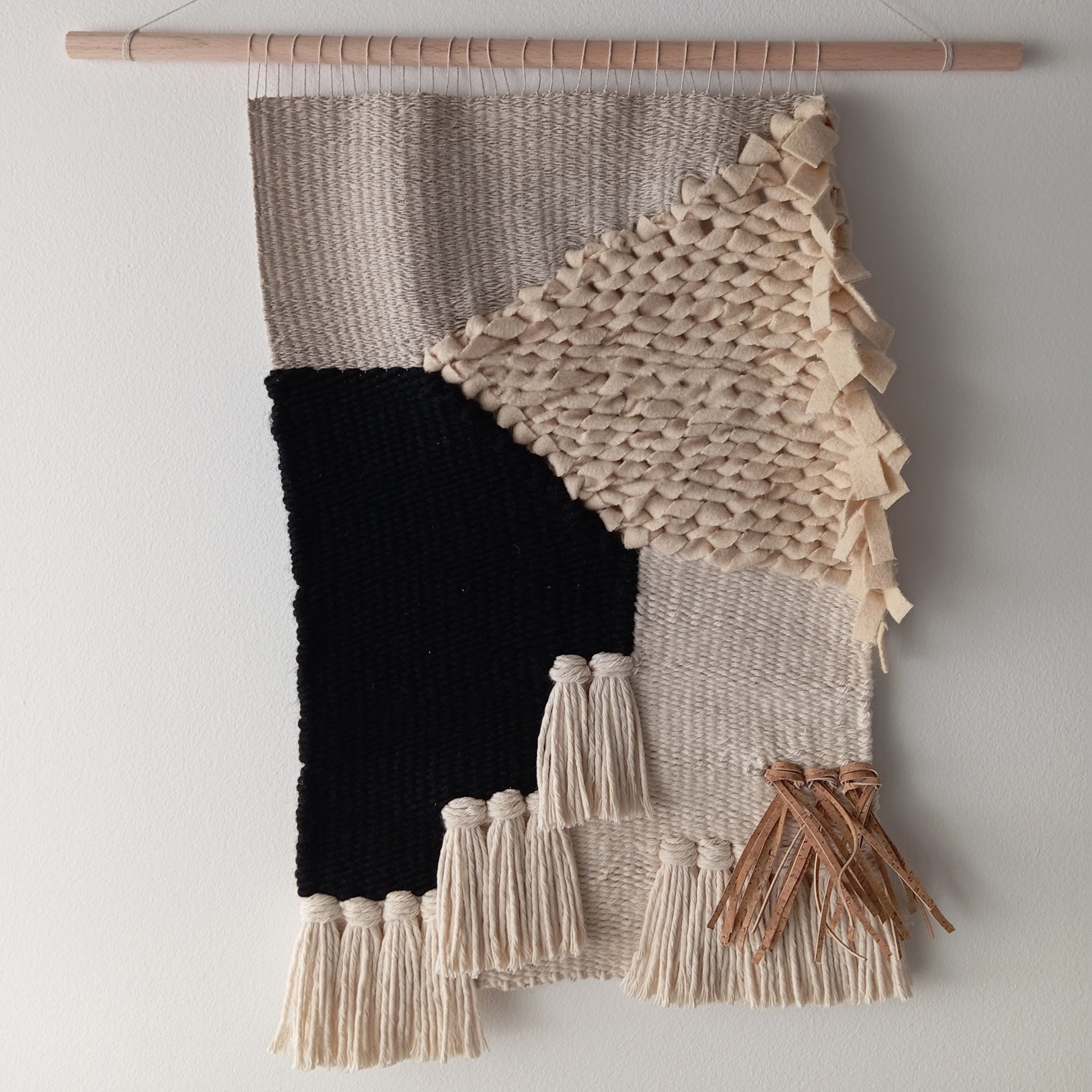 Unique piece of eco-friendly weaving with Portuguese cork cotton linen and burel