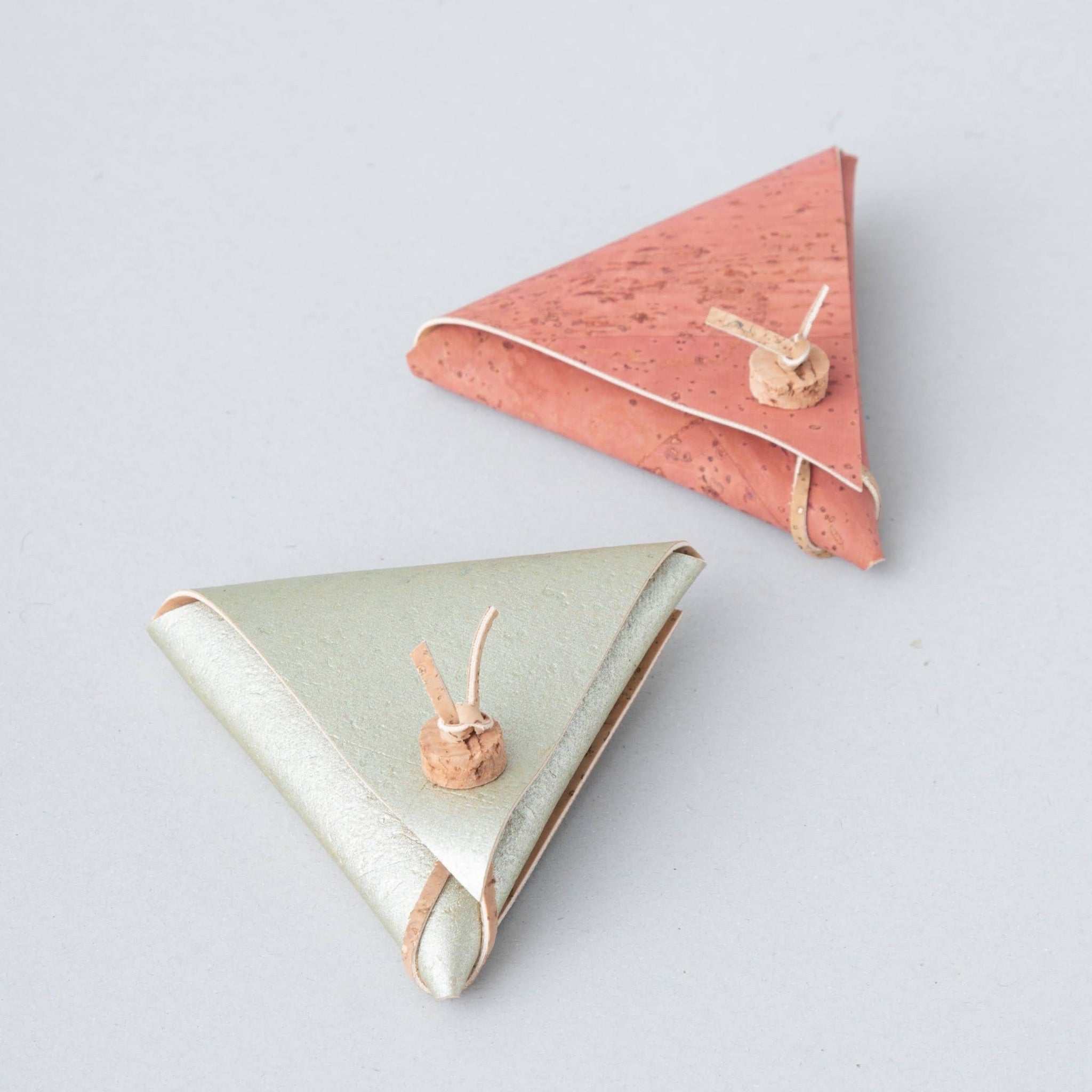 pink and gold triangle cork fabric coin purse