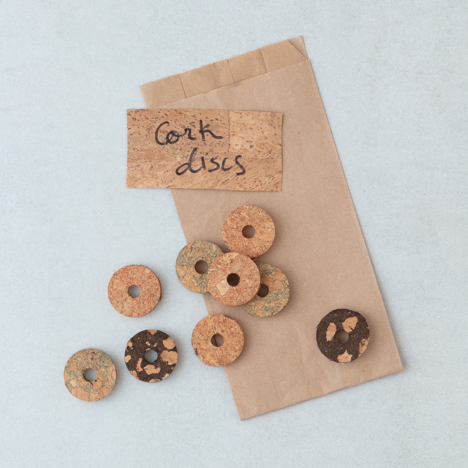 Colored cork discs with hole
