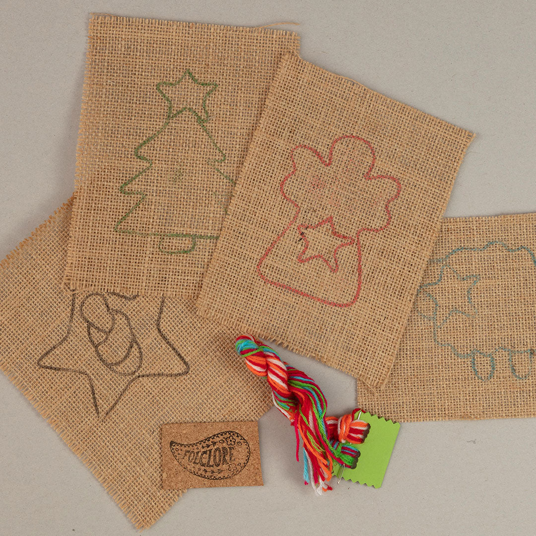 Burlap Embroidery Kit for beginners - Christmas